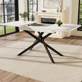 Flieks ausziehbarer Esstisch, Ausziehtisch mit schwarzen gekreuzten Eisenbeine, Tisch für Esszimmer Wohnzimmer, weiß - Weiß/Schwarz