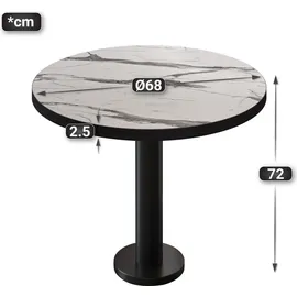 GGM Möbel Bistrotisch Ø 70 x 75 cm Weiß Marmor/Schwarz