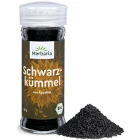 Herbaria Schwarzkümmel bio 40g Streuer – Bio Schwarzkümmel ganze Samen – Bio-Gewürz für indische und orientalische Gerichte – Premium Bio-Qualität - im praktischen Glas-Gewürzstreuer