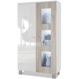 Vladon Vitrine, Silbereichen, Holzwerkstoff, 71x129x35 cm, Wohnzimmer, Wohnwände, Vitrinenschränke
