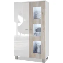 Vladon Vitrine, Silbereichen, Holzwerkstoff, 71x129x35 cm, Wohnzimmer, Wohnwände, Vitrinenschränke
