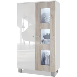 Vladon Vitrine, Silbereichen, Holzwerkstoff, 71x129x35 cm, Wohnzimmer, Wohnwände, Vitrinenschränke