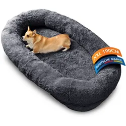 noviclass® Orthopädisches Hundebett für Menschen "Balu" XXL 190cm inkl. Decke und Kissen - Dunkelgrau