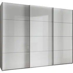 Schwebetürenschrank WIEMANN "Kos", grau (kieselgrau, dekor, glas weiß), B:246,3cm H:236cm T:67cm, Holzwerkstoff, Glas, Schränke, mit Schattenfuge