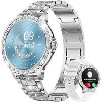 Elegante Smartwatch Damen mit Telefonfunktion 2026 Silber rund mit Blutdruckmessung für Android und Apple Geräte wasserdicht mit Armbandwechsel - Silber