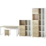 Germania GW-Lioni, weiß (weiß, navarra, eiche, nachbildung), Holzwerkstoff Metall, Holzwerkstoff, Metall, Arbeitsmöbel-Sets, Büromöbel-Set