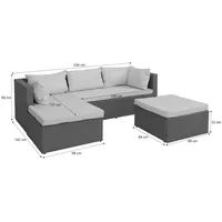 Mendler Poly-Rattan Garnitur HWC-O46, Balkon-/Garten-/Lounge-Set Sofa Sitzgruppe ~ grau Polster beige