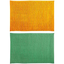 MSV 2er Set Badteppich Oruga aus Polyester, 40 x 60 cm, grün-Safran