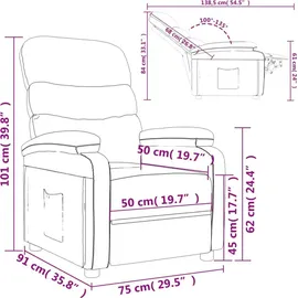 vidaXL Relaxsessel Cappuccino-braun Kunstleder 94,5 x 100 x 0 cm Braun mit Liegeposition