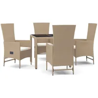 vidaXL 5-tlg. Garten-Essgruppe mit Kissen Beige Poly Rattan