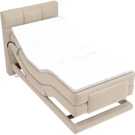 vente-unique Boxspringbett mit gestepptem Kopfteil + elektrischem Untergestell mit Relaxfunktion + Matratze + Topper - 100 x 200 cm - Stoff - Beige - LODI von PALACIO
