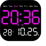 Zoegneer LED-Wanduhr mit Fernbedienung, mit Temperatur-, Datums- und Wochenanzeige, Uhr zum Aufhängen oder Aufstellen für zu Hause (lila)