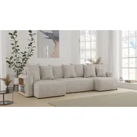 U-Form Sofa ANTONIO SOLERO - 312x142x73cm, Wohnzimmersofa mit Schlaffunktion & Bettkästen - Eckarniutur, Couch U-form, Bezug - Cord in Beige - Beige