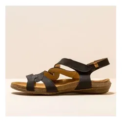 El Naturalista für Damen. 250791101005_001 Angenehme schwarze Wakataua Ledersandalen schwarz (41), Wohnung, 1 bis 3 cm, Klettverschluss, Läs