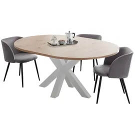 58 aufm Kessel Esstisch Rund ausziehbar Edda 10 110 x 110 x 78 Küchentisch Weiß Matt Lack/Asteiche 13558-110