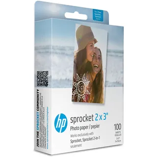 HP Sprocket Premium Zink Fotopapier, 2 x 7,6 cm), 100 Blatt, kompatibel mit HP Sprocket Fotodruckern