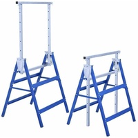 Set 2 teleskopische Arbeitsbocke, klappbar und höhenverstellbar, aus Stahl 68 x 56 x 130 cm, max. 200 kg (L68 x T56 x H130 cm, Blau)