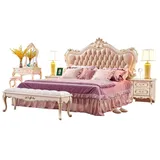 Xlmoebel Schlafzimmer-Set 6-teiliges Schlafzimmermöbel-Ensemble im klassischen Massivholz-Design, (Bett + 2x Nachttische + 2x Hocker + Schminktisch mit Spiegel), Hergestellt in Europa weiß