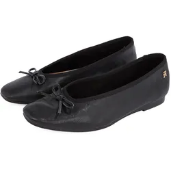 Ballerina TOMMY HILFIGER "SOFT LEATHER BALLERINA BOW", Damen, Gr. 40, schwarz, Nappaleder, klassisch, Schuhe, Businessschuh, Flats, Slipper, Schlupfschuh in schmaler Form