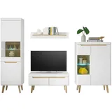 furn.design Wohnwand Isgard, (Wohnzimmer-Set in weiß matt mit Scandi Eiche, 4-St., Breite 270 bis 310 cm), Soft-Close