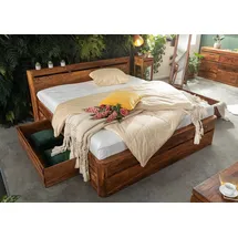 MASSIVMOEBEL24.DE Bett mit Schublade Sheesham 200x200 Walnuss gewachst Toronto #259