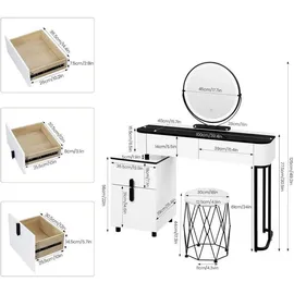 Woltu Schminktisch Weiß, Schwarz, Holz, 4 Schubladen, Rechteckig, 100x125x40 cm, Schlafzimmer, Schminktische