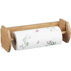 Relaxdays Wand Küchenrollenhalter Bambus, Papierrollenhalter zur Wandmontage, Halter für Küchenrollen, natur