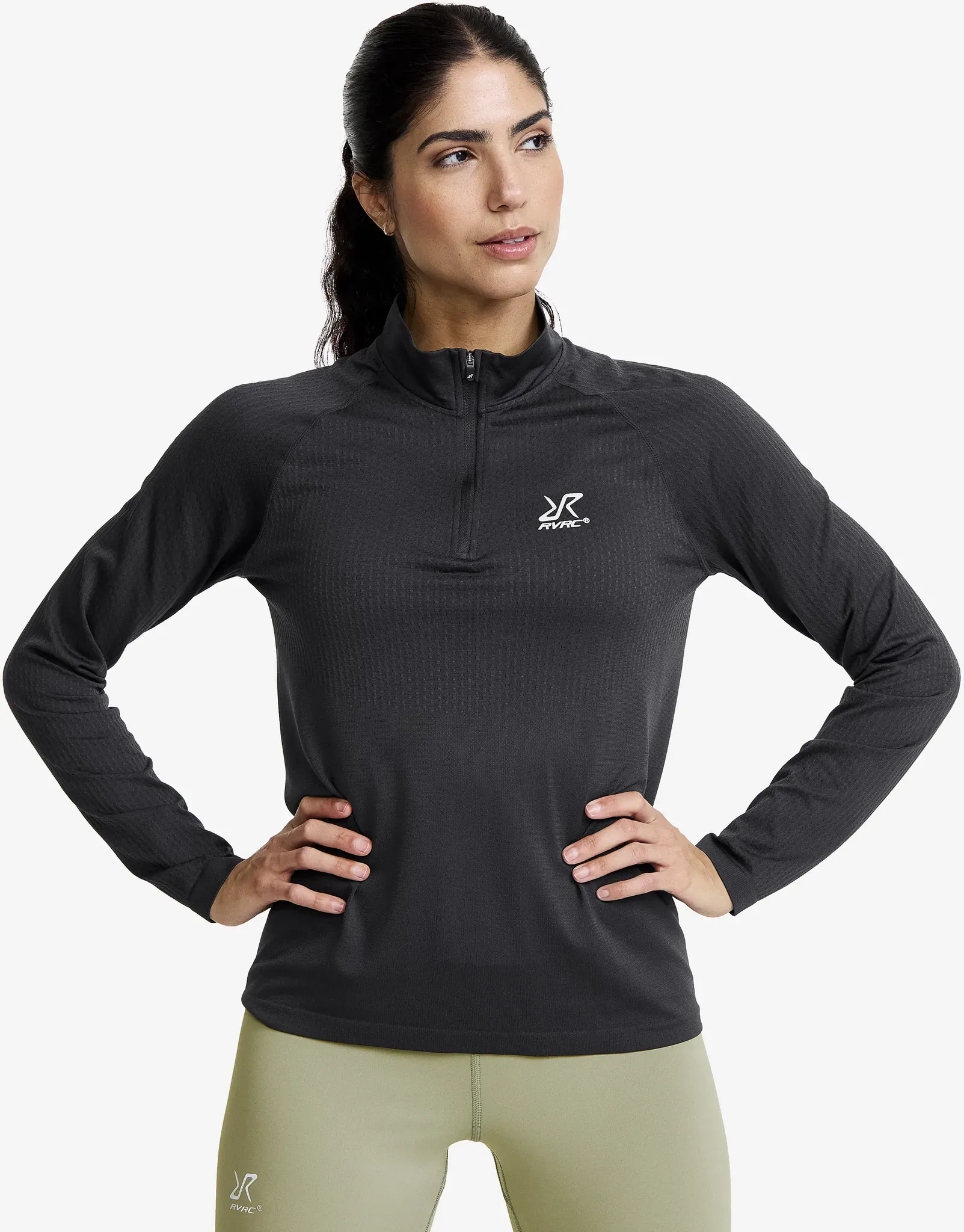 Focus Half-zip Seamless Top Damen Anthracite, Größe:XS-S - Damen > Oberteile > Longsleeves - Grau