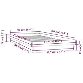 vidaXL Massivholzbett mit LED-Beleuchtung Wachsbraun 90x200 cm Kiefer