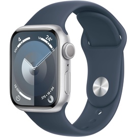 Apple Watch Series 9 GPS 41 mm Aluminiumgehäuse silber, Sportarmband sturmblau M/L