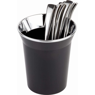 APS Tischreste-/Besteckbehälter TOP CHROME aus SAN Kunststoff, verchromter Rand, Ø 13 cm, Höhe 15 cm, Fassungsvermögen 1 Liter, Schwarz