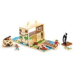 LeNoSa Spielwelt Holz Miniatur Spielset • Portable Pirateninsel im Koffer • Holzspielzeug für Kinder beige|bunt