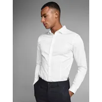 JACK & JONES "JJPRPARMA SHIRT L/S NOOS", Herren, Gr. XS, N-Gr, weiß, Web, Obermaterial: 98% Baumwolle, 2% Elasthan, sehr schmal taillenbedeckt, ohne Ausschnitt, Ärmel mit Ärmelschlitz 2-Knopf-Manschette, Hemden, mit Hemdkragen