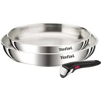 Pfannen-Set TEFAL "Ingenio Emotion", silber (edelstahl), Pfannen, abnehmbarer Ingenio-Griff, stapelbar, unversiegelt, induktionsgeeignet
