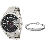 Diesel Herren Mega Chief Chronograph, 59mm Gehäusegröße, Edelstahluhr Herrenarmband aus Edelstahl mit Karabinerverschluss