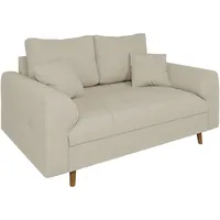 S-Style Möbel Sofa Couch 2 Sitzer Mit Kissen 150 x 93 x 81 cm Freistehend Kratzfest Massivholzfüße Braun Cord Stoff Milo Beige