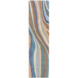 KADIMA DESIGN Wollteppich Handgetuftet Abstraktes Wellenmuster Multicolor Langlebig | 60x230cm