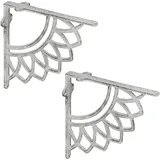 Relaxdays Regalträger, 2er Set, Gusseisen, Mandala-Motiv, antikes Design, Winkel für Regalbretter, Regalhalter, weiß