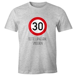 MoonWorks Print-Shirt Herren T-Shirt Geburtstag 30 Straßenschild Tempolimit Bitte langsam mit Print grau M