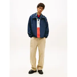 Tommy Hilfiger Windbreaker TOMMY JEANS "CHICAGO FLAG", Herren, Gr. XXL, schwarz night navy, Web, Obermaterial: 100% Polyester, unifarben, regular fit normal, Rundhals, eingesetzt elastischer Bund, Jacken Windbreaker, Regular fit mit Kapuze