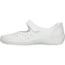 WALDLÄUFER Riemchenballerina WALDLÄUFER "HENNI", Damen, Gr. 10 (44,5), weiß, Nappaleder, unifarben, Schuhe Riemchenballerina, Komfortschuh, Halbschuh in Komfortweite H (= sehr weit)