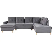 Beliani Schlafsofa LERUM Samtstoff Grau 4-Sitzer,