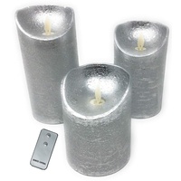 CBK-MS 3x LED echtwachs Kerzen silber mit Fernbedienung flammenlose Stumpenkerzen