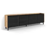 SKRAUT HOME Lowboard 207x61 cm Schwarz Eiche Holzwerkstoff