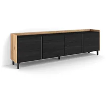 SKRAUT HOME Lowboard 207x61 cm Schwarz Eiche Holzwerkstoff