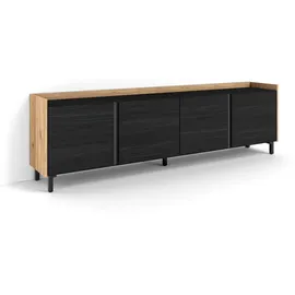 SKRAUT HOME Lowboard 207x61 cm Schwarz Eiche Holzwerkstoff