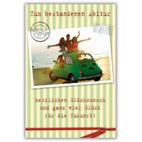 Bsb Karte zum Abitur - Glückwunschkarte mit Sonnenuntergang-Auto-Motiv -