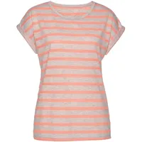 VIVANCE Kurzarmshirt Damen hellgrau-meliert-neonorange-gestreift Gr.40/42