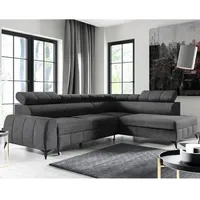 Wohnlandschaft Ecksofa Livorno Samt Grau Anthrazit mit Bett Bettkasten
