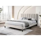 home collective Polsterbett 140x200 und 160x200 cm mit Lattenrost und weichem Bezug, Bettgestell, vertikaler Steppung, 160x200 cm, Beige & Beige